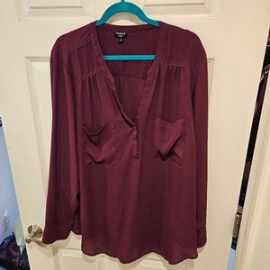 Harper Burgundy Georgette Pullover Blouse Long Sleeve, Torrid size 4